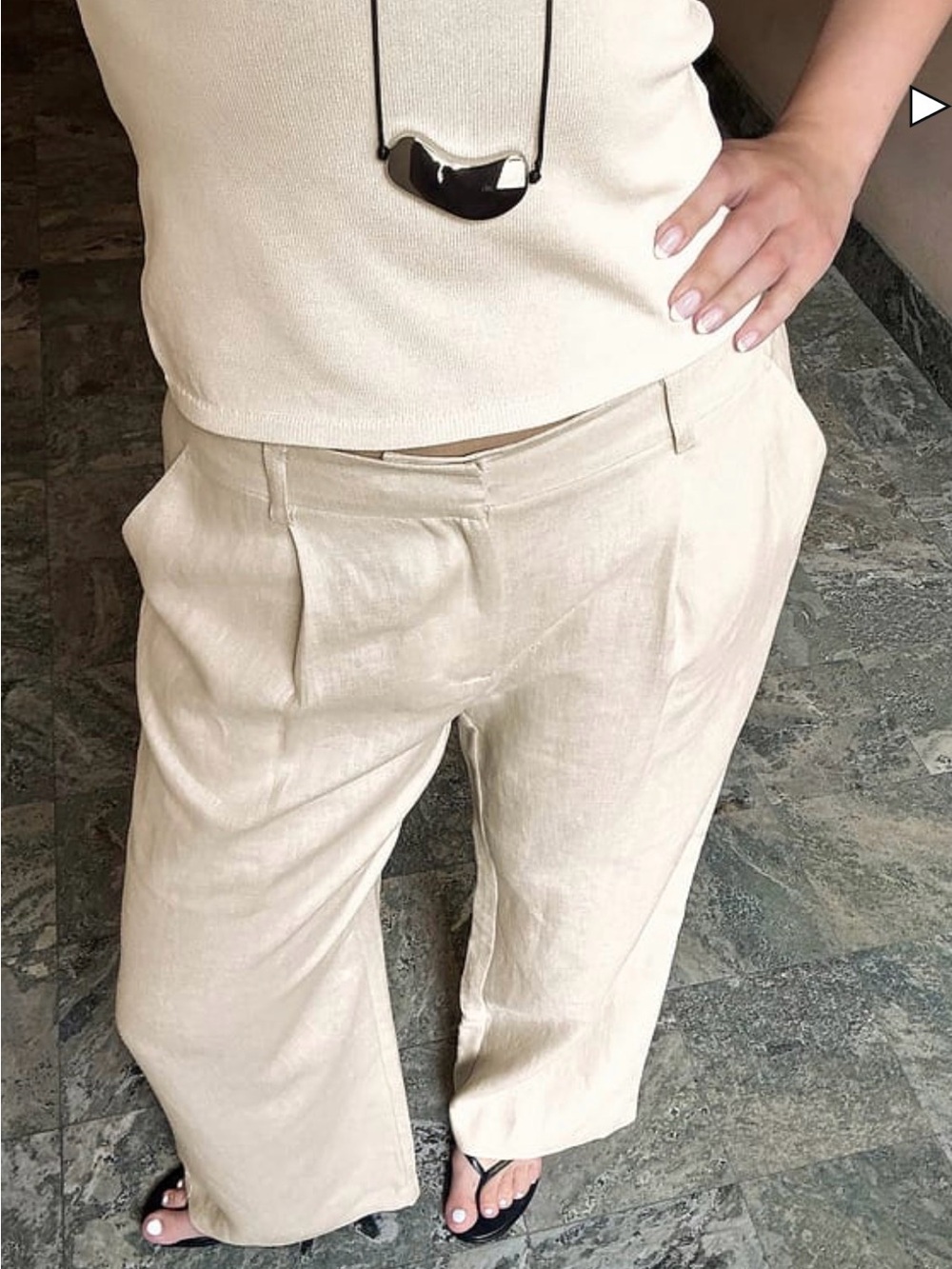 Wide-Leg Canvas Beige Linen-Blend Summer Pants Trousers